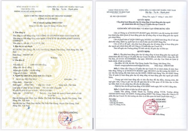 Giấy chứng nhận đăng ký kinh doanh & Giấy phép hoạt động