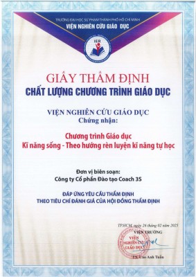Hệ thống đào tạo kỹ năng tự học 3S đã được cấp Giấy thẩm định chương trình giáo dục Kỹ năng sống - theo hướng rèn luyện kỹ năng tự học Hệ thống đào tạo kỹ năng tự học 3S đã được cấp Giấy thẩm định chương trình giáo dục Kỹ năng sống - theo hướng rèn luyện kỹ năng tự học